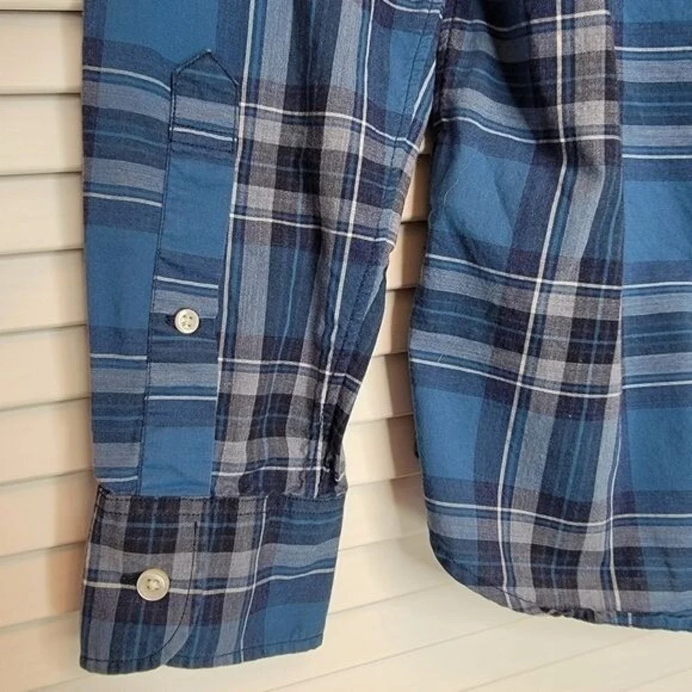 J.CREW Blue Plaid Button Up Long Sleeve Shirt Slim Fit Men's Small Cotton Oxford